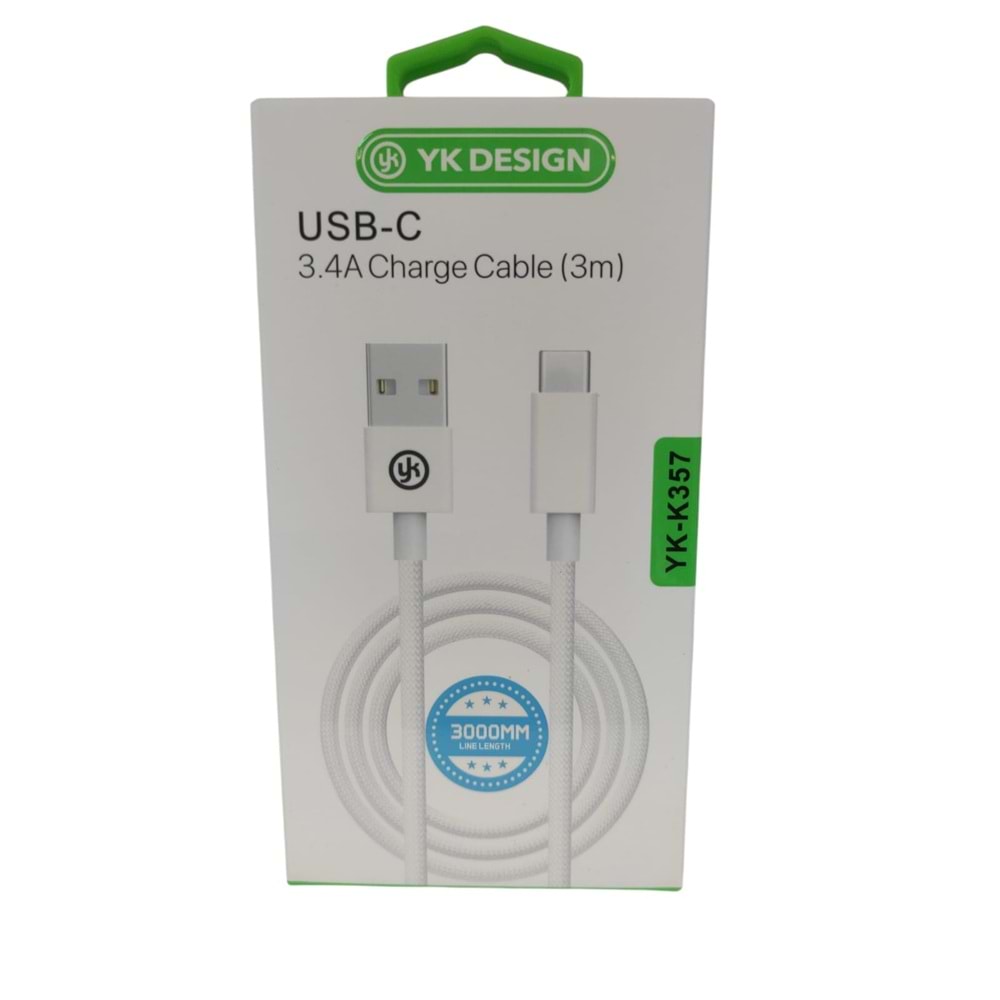 (YK-K357) TYPE-C USB KABLO 3 METRE