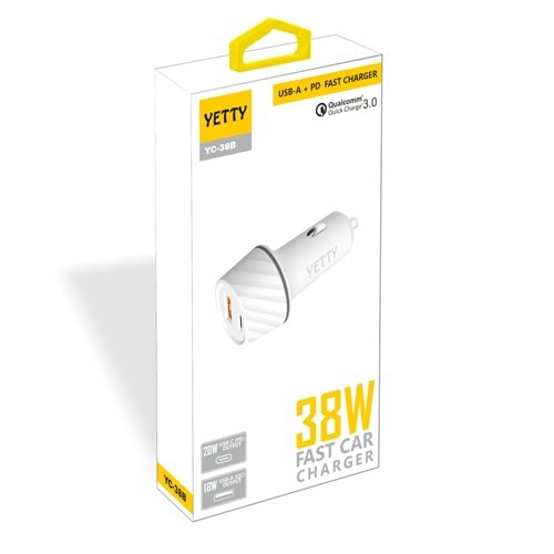 (YC-38B) 38W USB+PD OTO ŞARJ YETTY